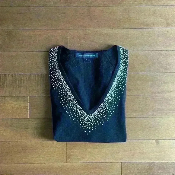 French Connection | Black pearl beaded sweater size  M - Picture 2 of 3